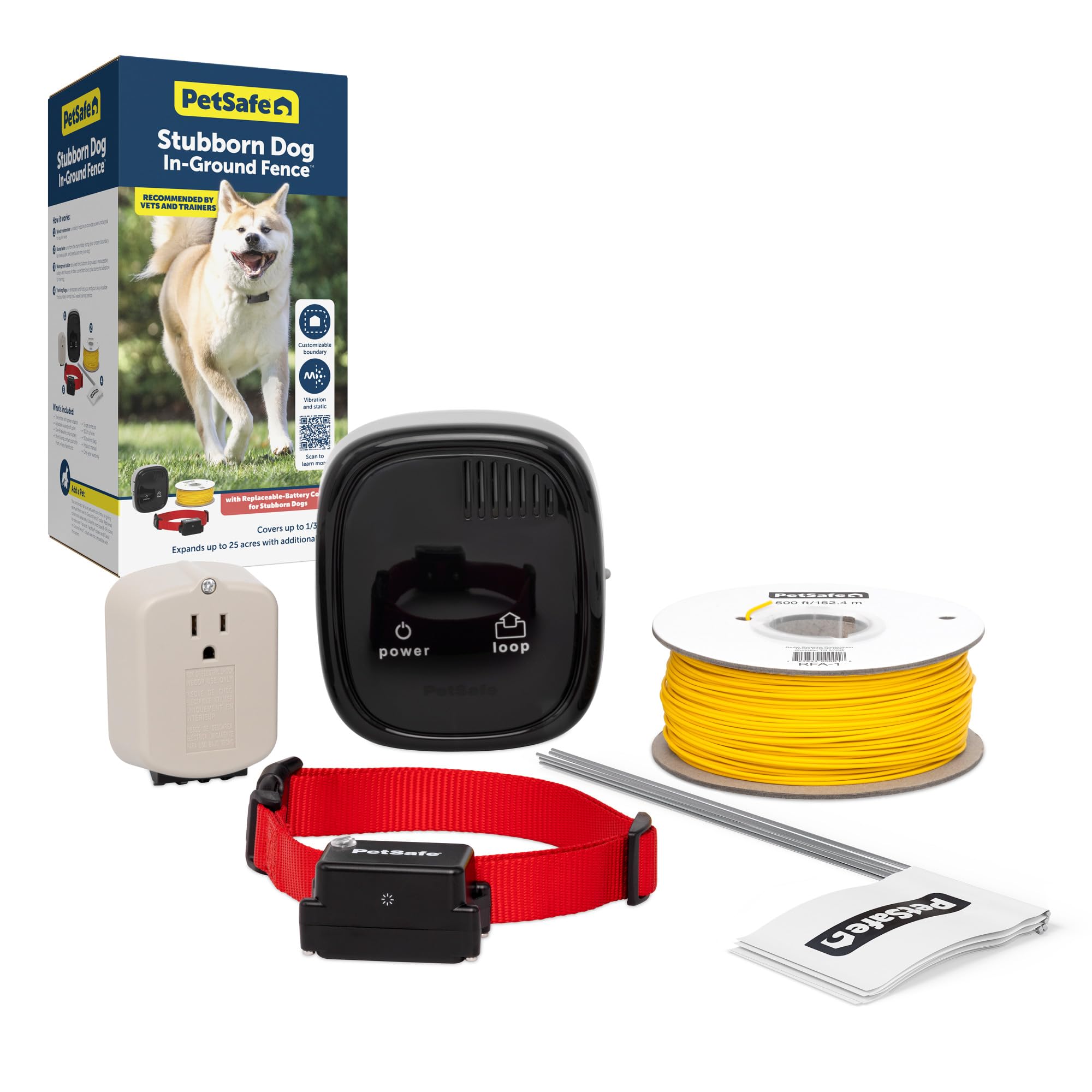 PetSafe Stubborn Dog In-Ground Pet Fence Electric Fence for Stubborn Dogs (500 Ft 1/3 Acre 20 Gauge Wire Kit) Underground Dog Fence System Underground Stubborn Dog Fence System (Red and Black)