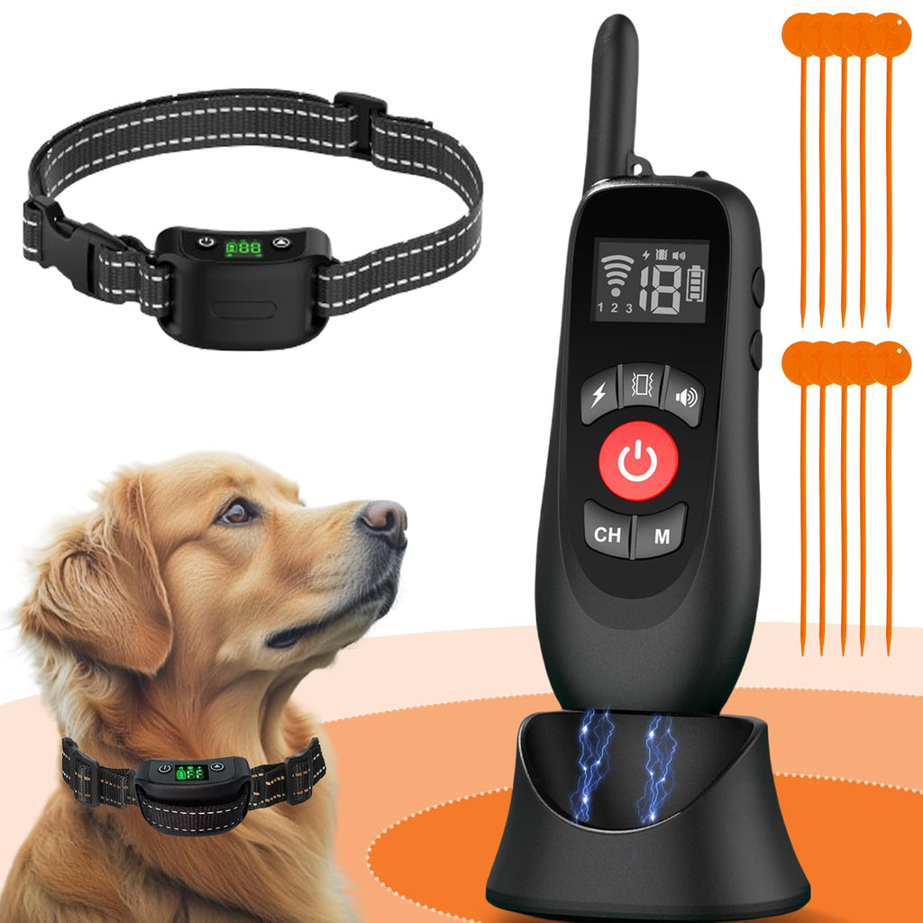 Wireless Dog Fence System 2 in 1 Electric Fence for Dogs with Smart Magnetic Charging Base Outdoor Portable Dog Perimeter Collar Fence Adjustable Warning Suitable for Large Medium Small Dogs