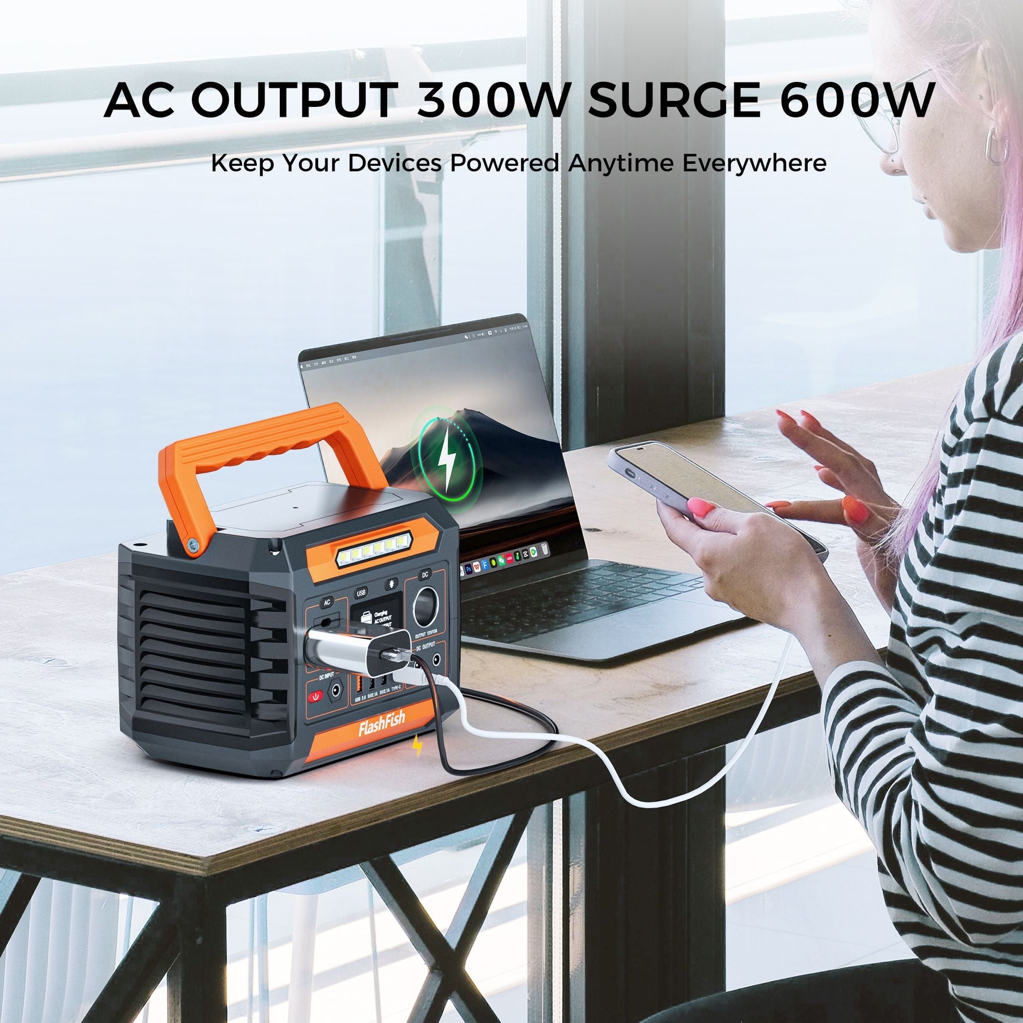 300W Portable Power Station, 230.88Wh /62400mAh Solar Generator, Regulated DC Output Backup Battery with AC Outlet, LED Light Power Station for CPAP Camping