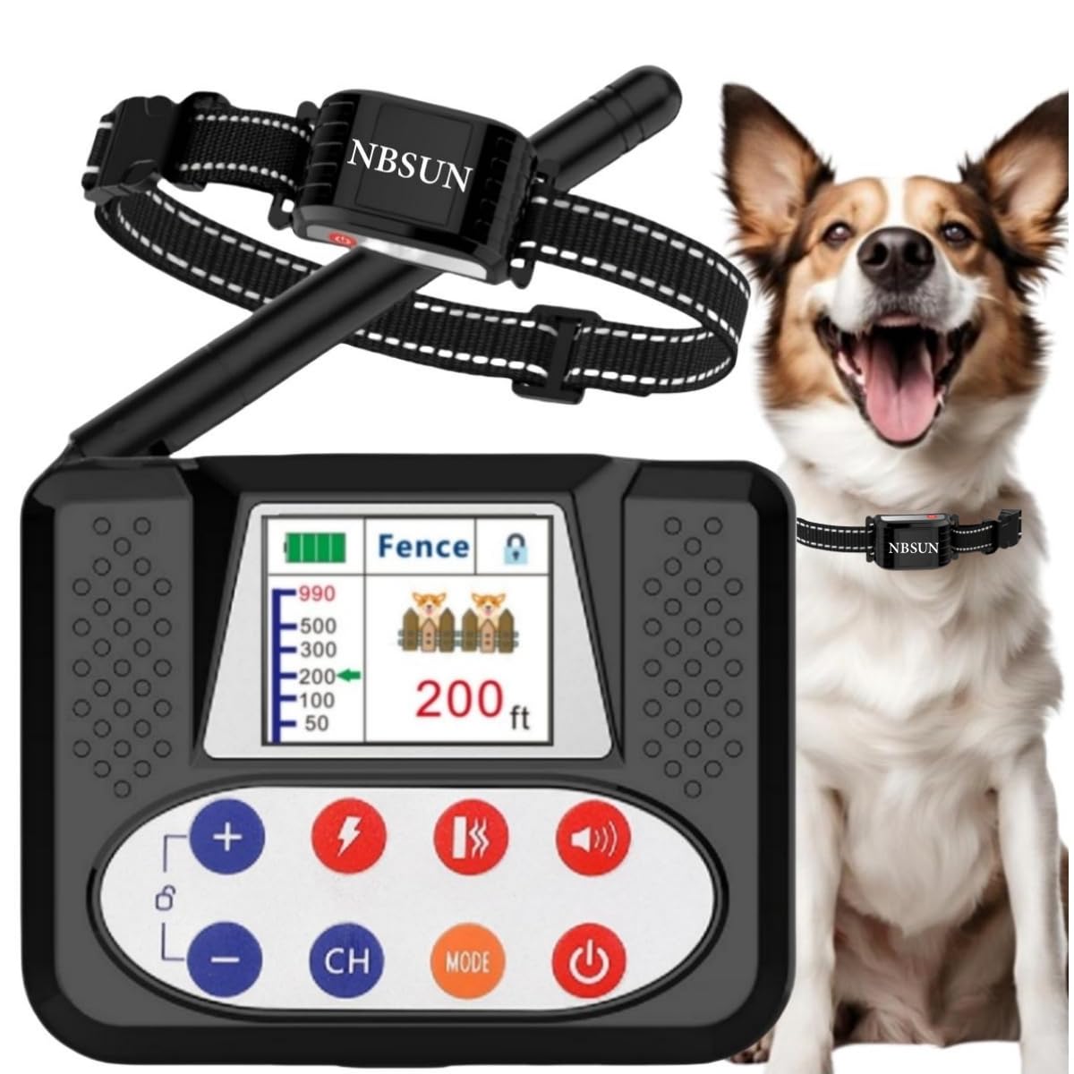 NBSUN Electric Wireless Dog Fence 2024 Wireless Fence with Dog Training Collar 2.4G PFC Antenna Rechargeable Dog Containment System Adjustable for Large Medium Small Dogs